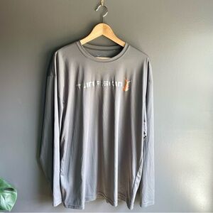 Tunaskin Mens Gray Long Sleeve Performance Tee with Silver and Orange Logo XL